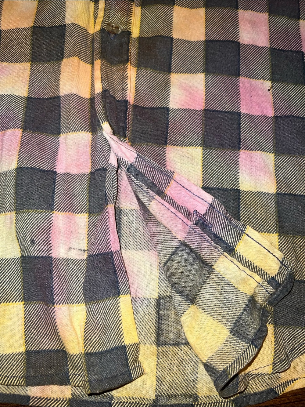 Vintage 90’s Grunge Tie Dye Plaid Button Up Long Sleeve Reworked Shirt Size M - Picture 8 of 9